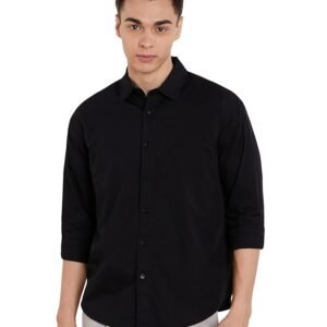 Shirts, Amazon Brand - Symbol Men's Solid Oversized Cotton Casual Shirt | Plain | Full Sleeve (Available in Plus Size) - black,